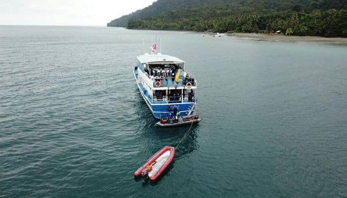 Sea Wolf with Zodiac in Gorgona island Colombia